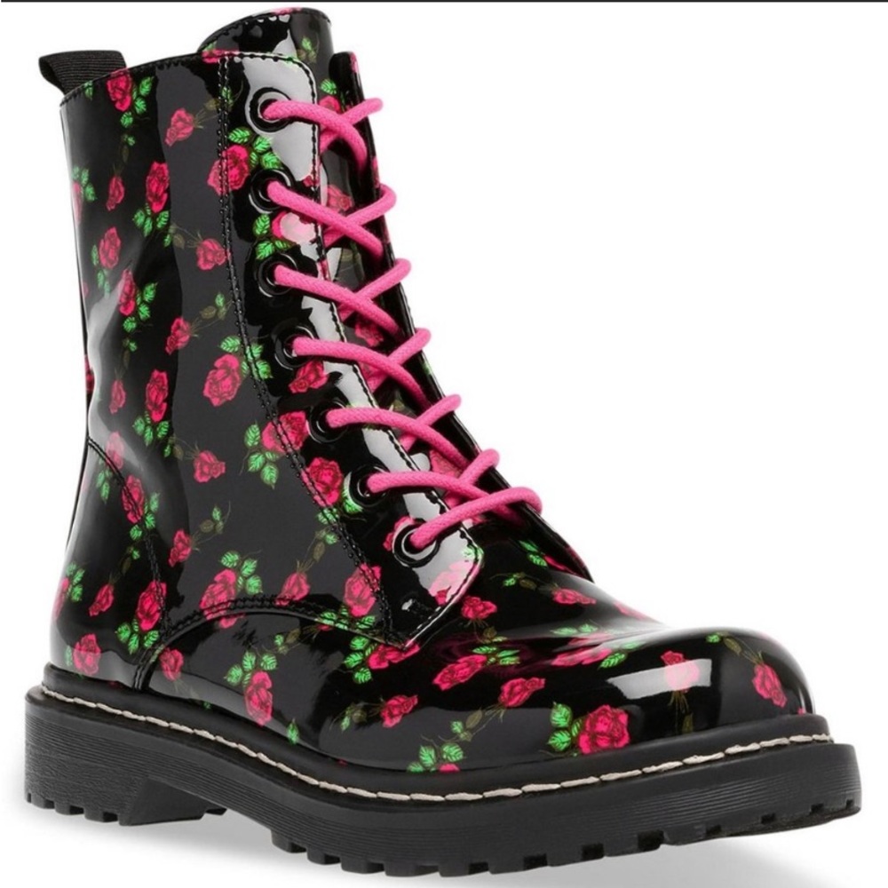 betsey Johnson’s  red flower boots worn few times not a boot girl.